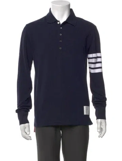 Pre-owned Thom Browne V-neck Long Sleeve Polo Shirt W/ Tags In Blue