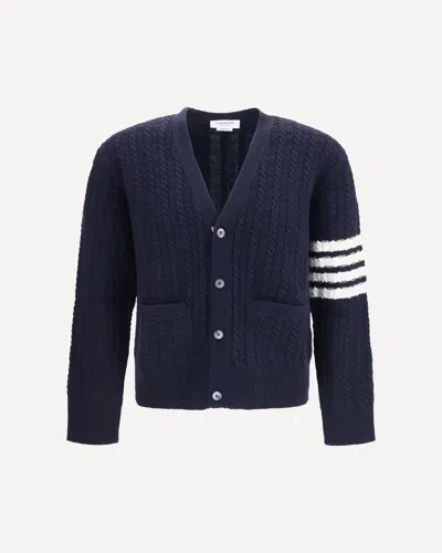 Thom Browne V-neck Sweater With Anchor Embroidery On The Back In Blue