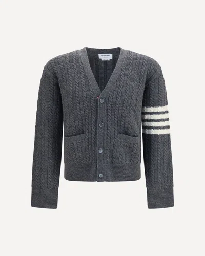 Thom Browne V-neck Sweater With Anchor Embroidery On The Back In Gray