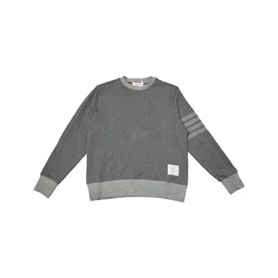 Thom Browne Waffle Knit 4-bar Crewneck Sweater Grey In 2