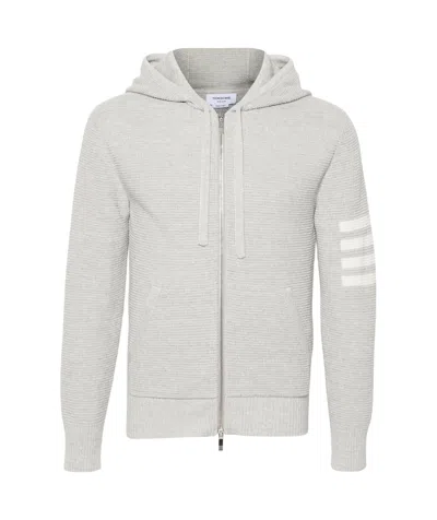 Thom Browne Waffle-knit Zip-up Hoodie In White