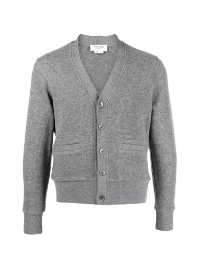 Thom Browne Waffle-knit Cashmere Cardigan In Gray
