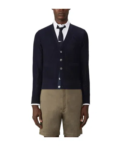 Thom Browne Waffle-knit Wool Cardigan In Blue