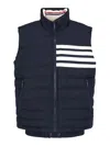 Thom Browne Quilted Padded Vest With High Collar And Striped Detail In Blue