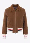 Thom Browne Cropped Flight Jacket Corduroy Texture In Multi