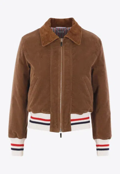 THOM BROWNE WALE CORDUROY CROPPED AVIATOR JACKET