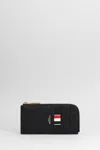 Thom Browne Black Grained Leather Zipped Wallet Wallets Black In Black