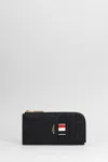 Thom Browne Black Grained Leather Zipped Wallet Wallets Black In Black