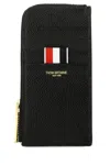 Thom Browne Half-zip Grained Leather Wallet In 001