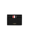 Thom Browne Leather Card Holder With Logo In Black