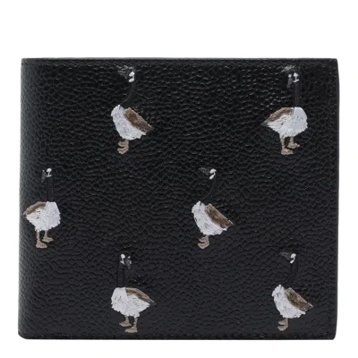 Thom Browne Pebble Grain Embroidery Goose Wallet In Black