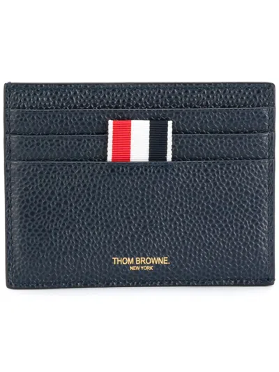 Thom Browne Single Card Holder In Pebble Grain Leather Accessories In Black