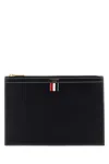 Thom Browne Navy Blue 4-bar Calf Leather Document Holder In Black