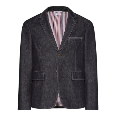 Thom Browne Washed Denim Contrast Topstitching Unconstructed Classic Sport Coat Men In Multi