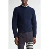 Thom Browne Wool Piqué Crewneck Pullover In Navy