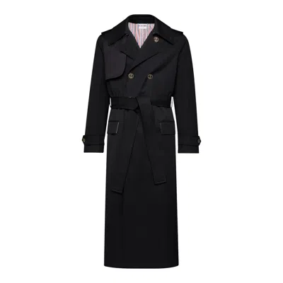Thom Browne Waterproof Cotton Twill Elongated Trench Coat Men In Blue