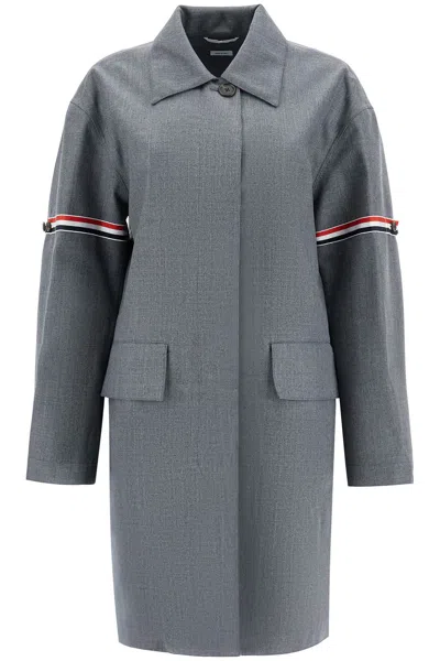 Thom Browne Thom E Women's Waterproof Technical Wool Coat With Rwb Stripes In Grey