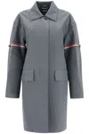 Thom Browne Thom E Women's Waterproof Technical Wool Coat With Rwb Stripes In Grey