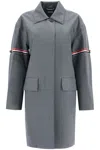 Thom Browne Waterproof Technical Wool Coat With Rwb Stripes In Grey
