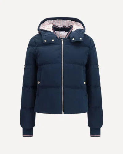 Thom Browne Waxed Technical Puffer Jacket With Hood In Blue