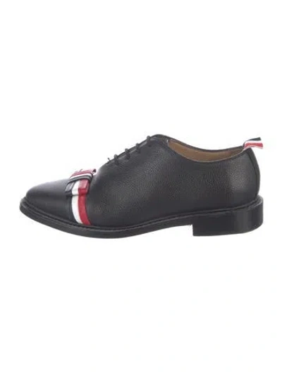 Pre-owned Thom Browne Web Accent Leather Oxfords In Black/blue