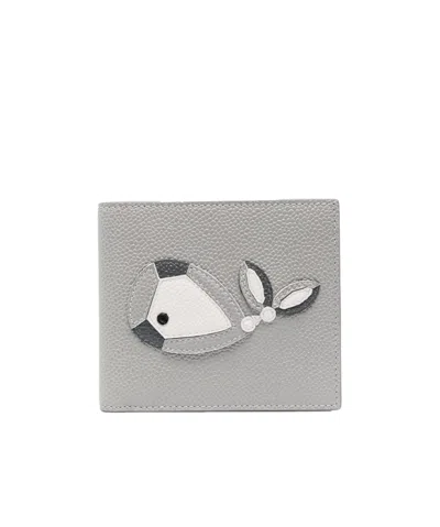 Thom Browne Whale-appliqué Pebbled Wallet In Gray