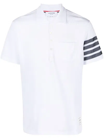 Thom Browne 4-bar Long-sleeve Polo Shirt In White