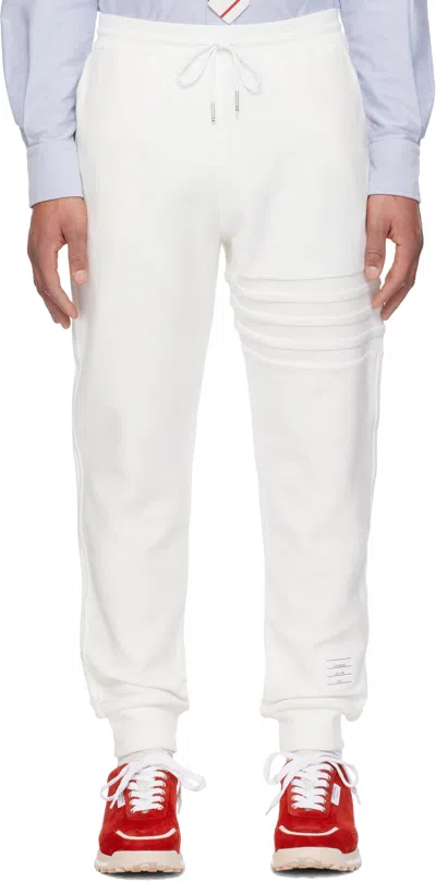 Thom Browne White 4-bar Reverse Loopback Lounge Pants In 100 White