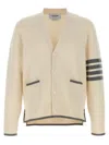 Thom Browne Wool Cardigan With Striped Sleeve Detail In Neutral
