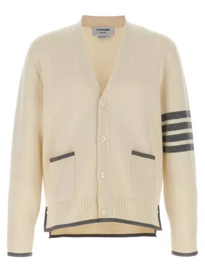 THOM BROWNE WHITE 4-BAR WOOL CARDIGAN