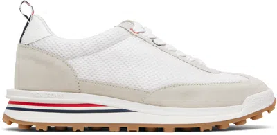 THOM BROWNE WHITE & BEIGE NYLON TECH RUNNER SNEAKERS