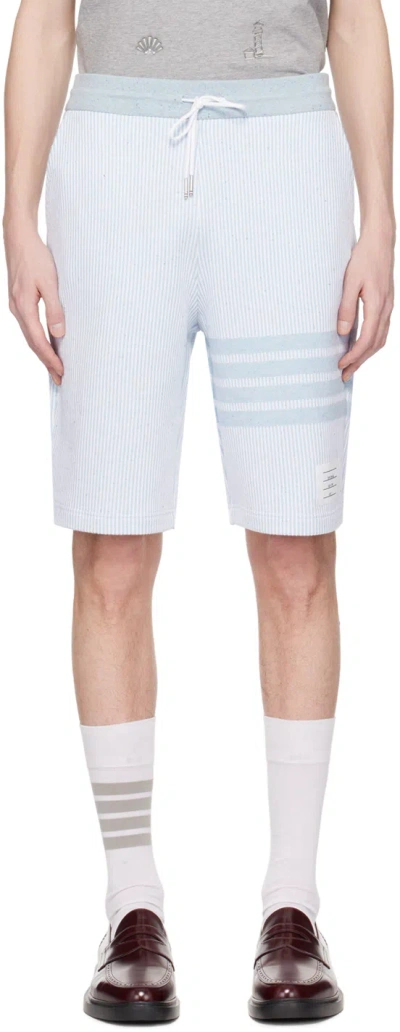 Thom Browne White & Blue 4-bar Shorts In 480 Light Blue