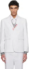 Thom Browne White & Gray Classic Grosgrain Placket Madras Blazer In 035 Med Grey