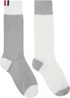Thom Browne White & Gray Funmix Classic 4-bar Jersey Mid Calf Socks In 136 Lt Grey/white