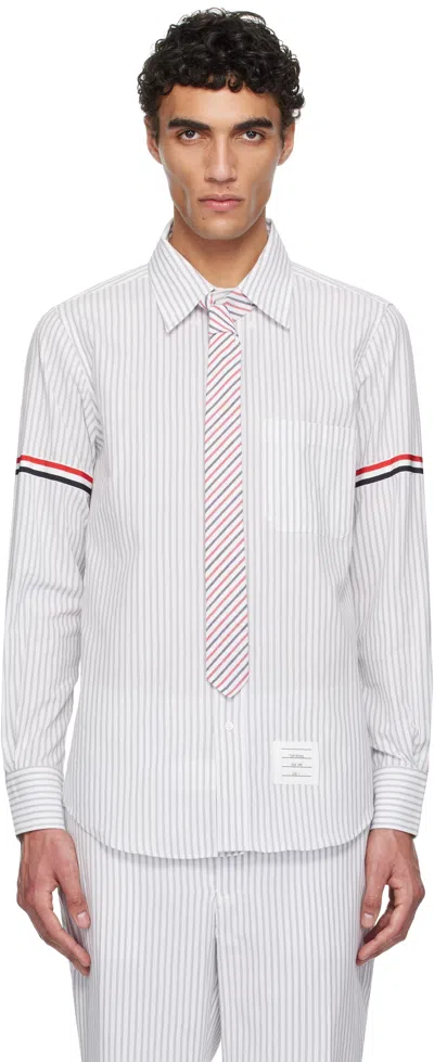 Thom Browne White & Gray Madras Cotton Armband Shirt In 035 Med Grey