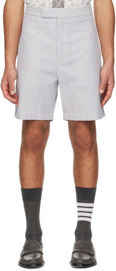 Thom Browne White & Gray Striped Shorts In 035 Med Grey