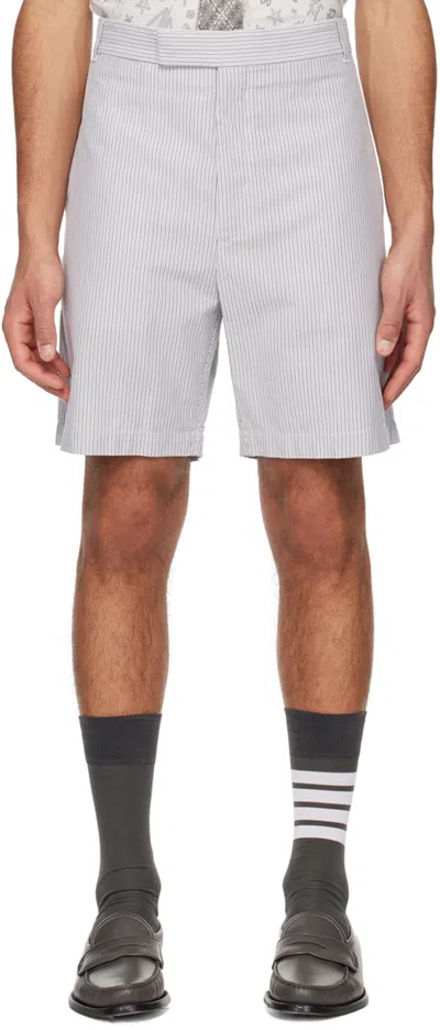 THOM BROWNE WHITE & GRAY STRIPED SHORTS