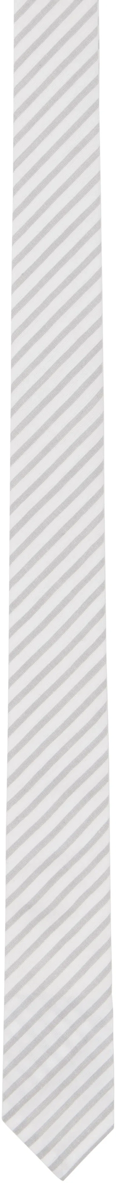 Thom Browne White & Gray Wide Uni Stripe Madras Cotton Tie In 035 Med Grey