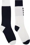 Thom Browne White & Navy Funmix Classic 4-bar Jersey Mid Calf Socks In 979 Navy/white