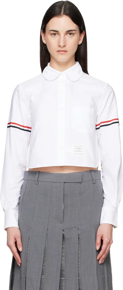 Thom Browne White Armband Cropped Oxford Shirt In Pattern