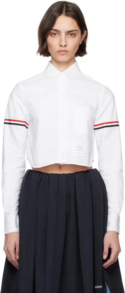 Thom Browne White Armband Cropped Round Collar Shirt