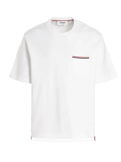 THOM BROWNE WHITE BAND CHEST POCKET T-SHIRT