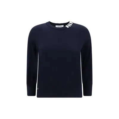 THOM BROWNE WHITE BANDS CREW NECK SWEATER