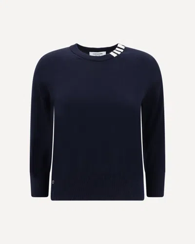 Thom Browne White Bands Crew Neck Sweater