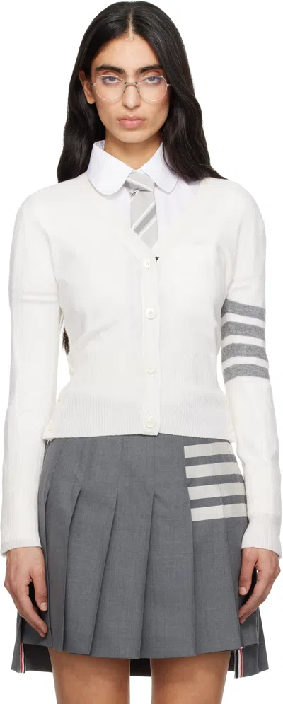 Thom Browne White Classic Cashmere 4-bar V-neck Cardigan In Multi