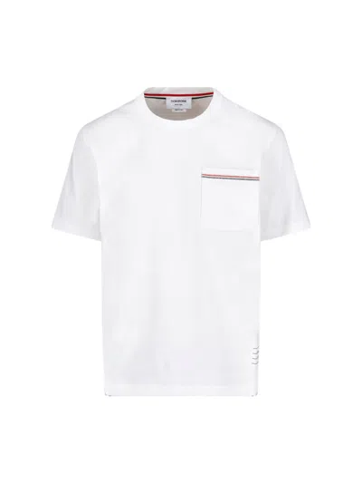 THOM BROWNE WHITE CLASSIC CREW NECK COTTON T-SHIRT