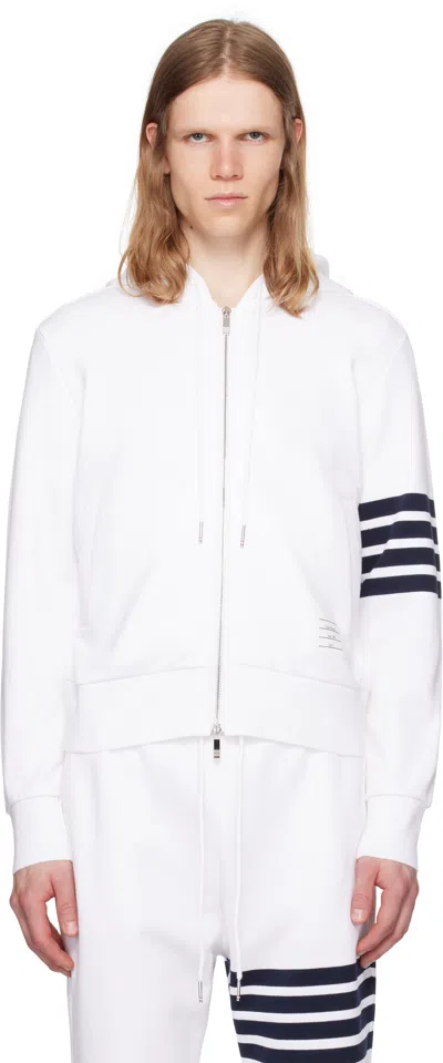 Thom Browne White Classic Loopback 4-bar Zip Up Hoodie