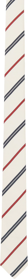 Thom Browne Classic Ivory Tie With Red And Blue Stripes In Silk And Cotton In 960 Rwbwht