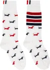 Thom Browne Dog Motif Striped Pattern Mid-calf Socks In 100 White