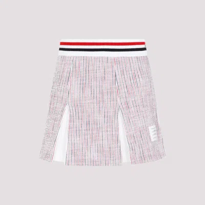 THOM BROWNE WHITE COTTON BOX PLEATED MINI SKIRT